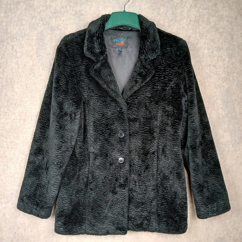 Pacific Rose Womens M Black Quilted Textured VTG Collared Jacket Dark Academia